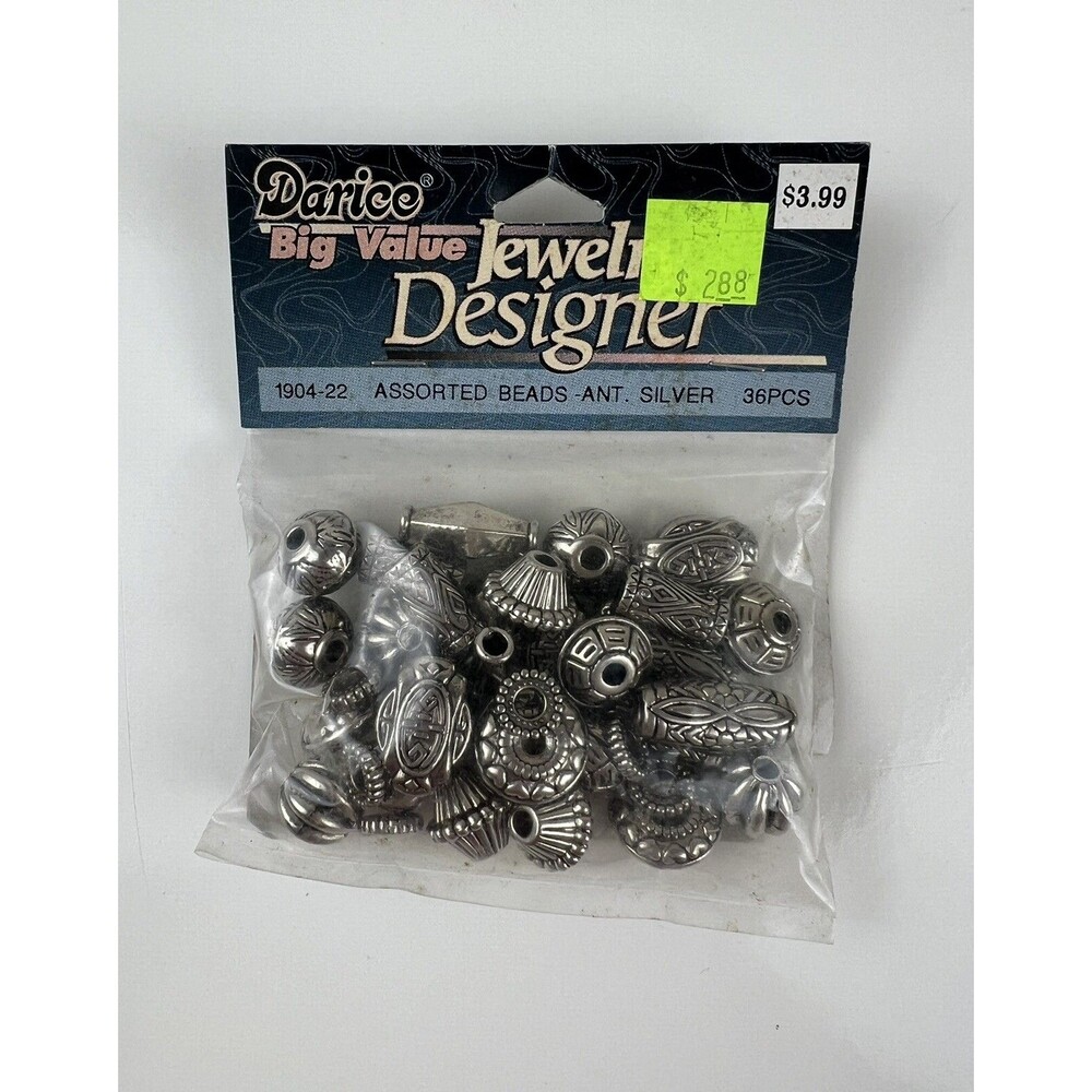 Darice Big Value NOS Jewelry Designer 36 Pc Assorted Silver Tone Beads Crafting